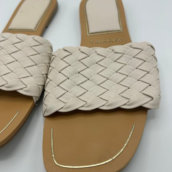 Tahari Slides 8.5 Woven Braided Strap Sandals Cream Beige Flat Slip‑On Minimal - Picture 7 of 12